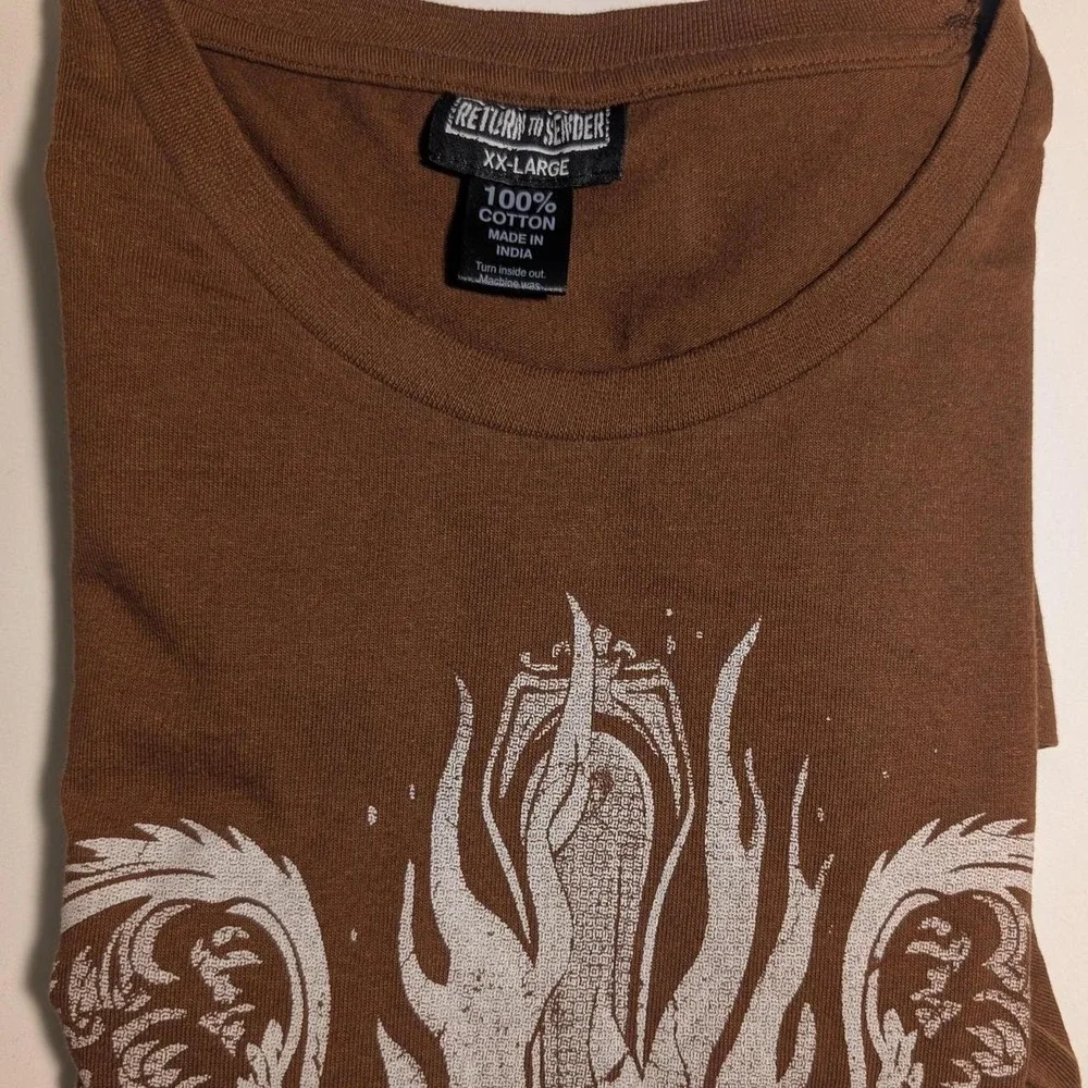 Return to Sender Winged Cross Graphic T-Shirt Brown XXL Y2K Streetwear